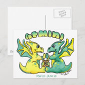 gemini schattige zodische kleine vleugeldraak briefkaart (Voorkant / Achterkant)