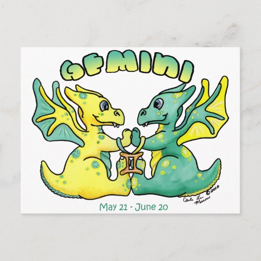 gemini schattige zodische kleine vleugeldraak briefkaart (Voorkant)