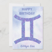 Gemini Sign Custom Paars Happy Birthday Kaart (Voorkant)