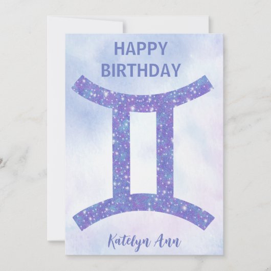  Gemini Sign Custom Paars Happy Birthday Kaart (Voorkant)