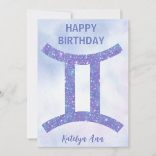  Gemini Sign Custom Paars Happy Birthday Kaart
