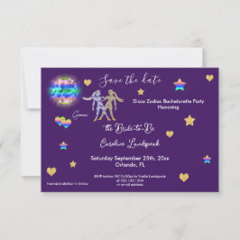 Gemini Sign & Disco Ball Bachelorette Party Save The Date