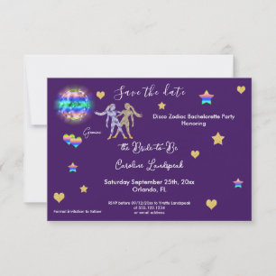 Gemini Sign & Disco Ball Bachelorette Party Save The Date