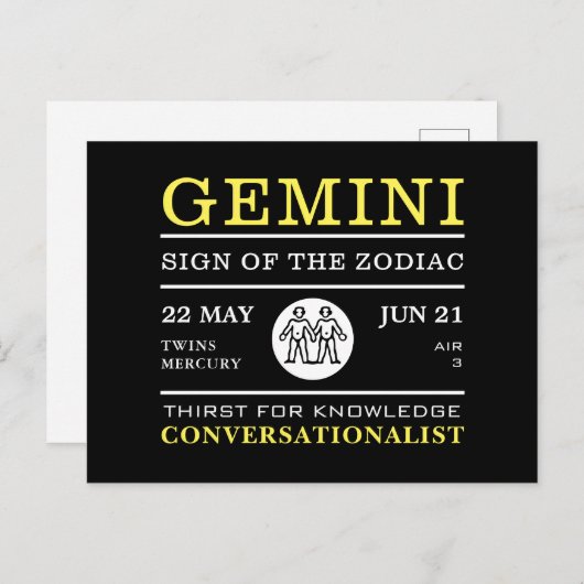 Gemini Sign of the Zodiac, Astrological Briefkaart (Voorkant / Achterkant)