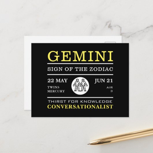 Gemini Sign of the Zodiac, Astrological Briefkaart (Voorkant / Achterkant in situ)