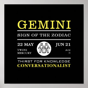 Gemini Sign of the Zodiac, Astrological Poster