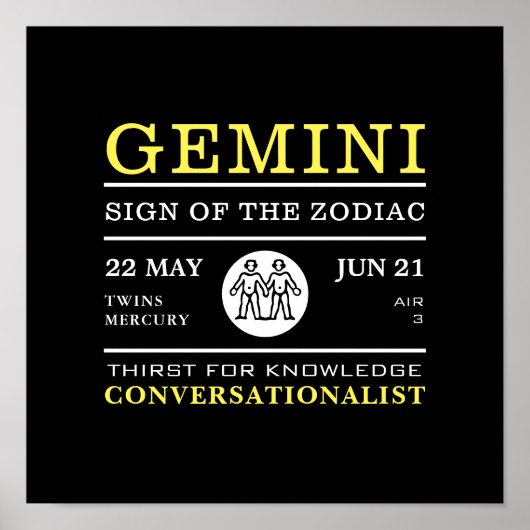 Gemini Sign of the Zodiac, Astrological Poster (Voorkant)