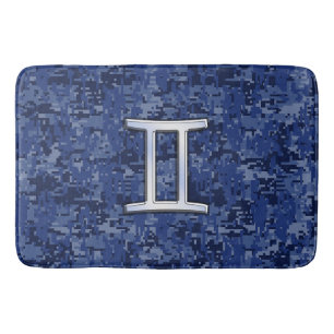 Gemini Sign on Navy Blue Digital Camouflage Badmat
