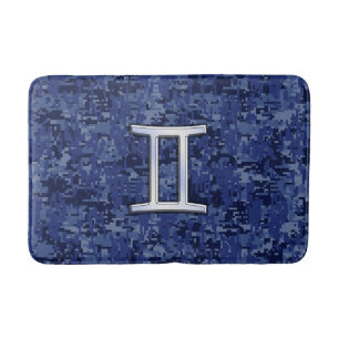 Gemini Sign on Navy Blue Digital Camouflage Badmat