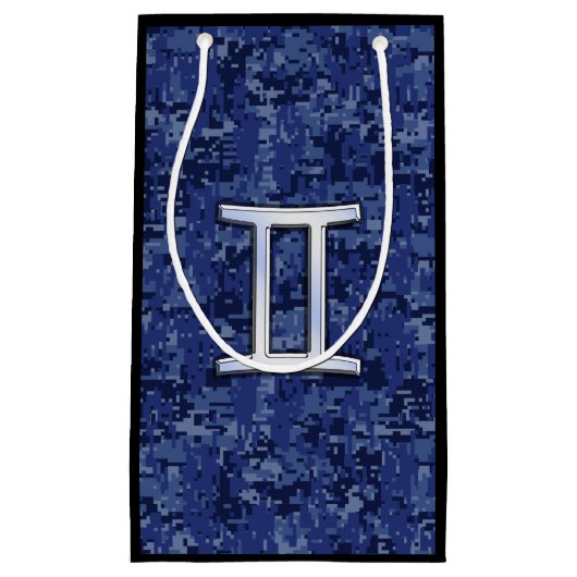 Gemini Sign on Navy Blue Digital Camouflage Klein Cadeauzakje (Voorkant)