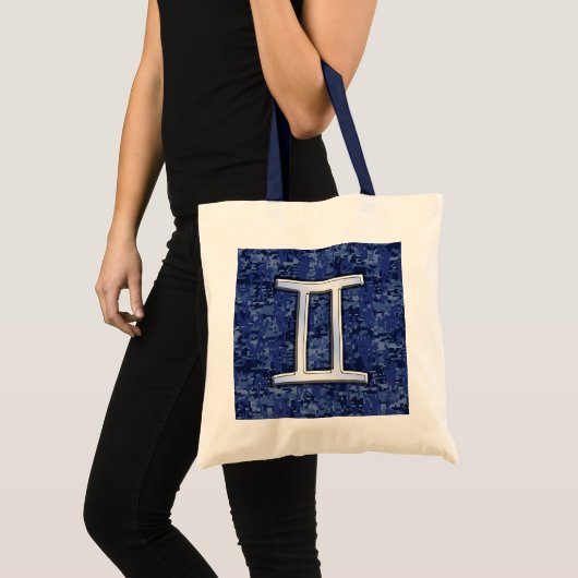 Gemini Sign on Navy Blue Digital Camouflage Tote Bag (Voorkant (product))
