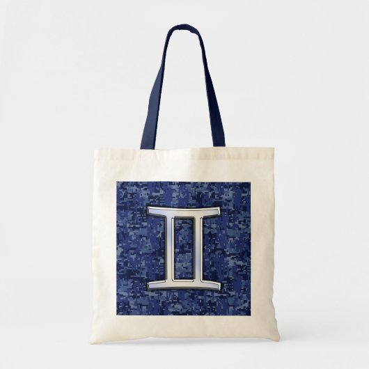 Gemini Sign on Navy Blue Digital Camouflage Tote Bag (Voorkant)