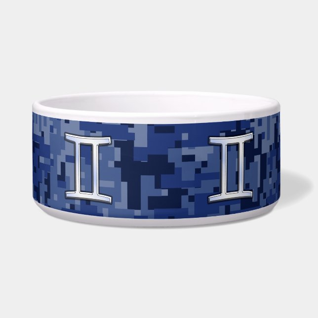 Gemini Sign on Navy Blue Digital Camouflage Voerbakje (Voorkant)