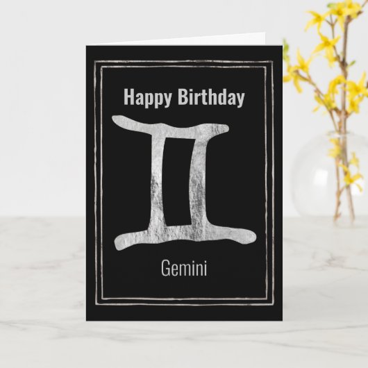 Gemini Silver Zdiac astrology Happy Birthday Kaart (Gele Bloem)