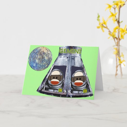 Gemini Sock Monkeys Kaart (Gele Bloem)