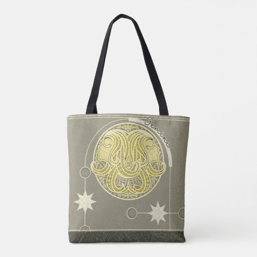 Gemini sterrenbeeld Geel Wit Grijs Mandala Tote Bag (Achterkant)