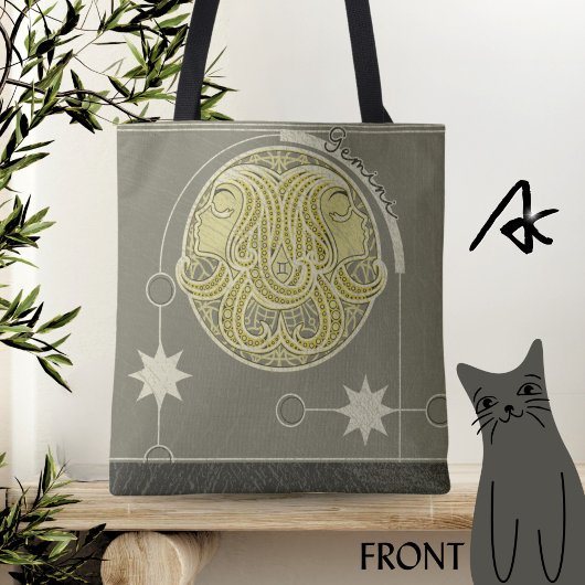 Gemini sterrenbeeld Geel Wit Grijs Mandala Tote Bag