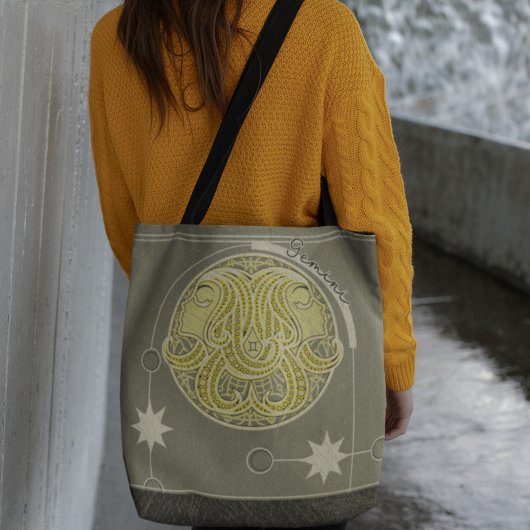 Gemini sterrenbeeld Geel Wit Grijs Mandala Tote Bag