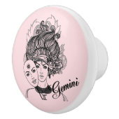 Gemini Sterrenbeeld Symbool en Teken Roze Keramische Knop (Rechts)