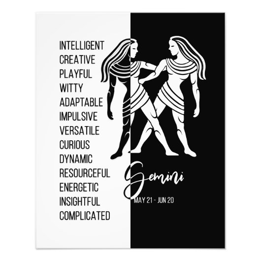 Gemini sterrenbeeld, zwart & wit Poster (Voorkant)