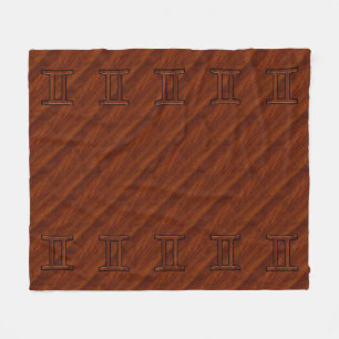 Gemini Symbol op een bruine Mahogany-achtige afdru Fleece Deken