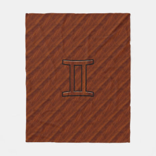 Gemini Symbol op een bruine Mahogany-achtige afdru Fleece Deken