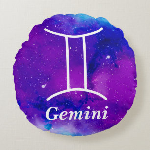 Gemini Symbol Paarse Blue Space Nebula Rond Kussen
