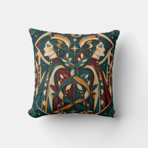 Gemini Teal Bourgondië Geometrische Mozaïek Kussen