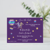 Gemini Teken & Disco Bal Bachelorette Feest Save The Date (Staand voorkant)