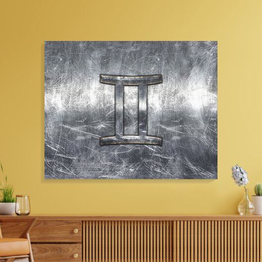 Gemini tekent zich aan in Distress Sver Steel Styl Canvas Afdruk (Insitu (Woonkamer))