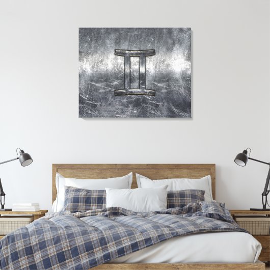 Gemini tekent zich aan in Distress Sver Steel Styl Canvas Afdruk (Insitu (Slaapkamer))