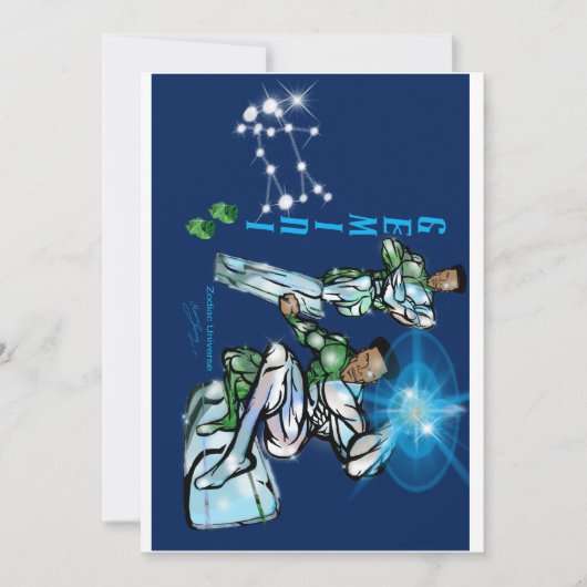 Gemini Thema verjaardagsuitnodiging. Kaart (Voorkant)