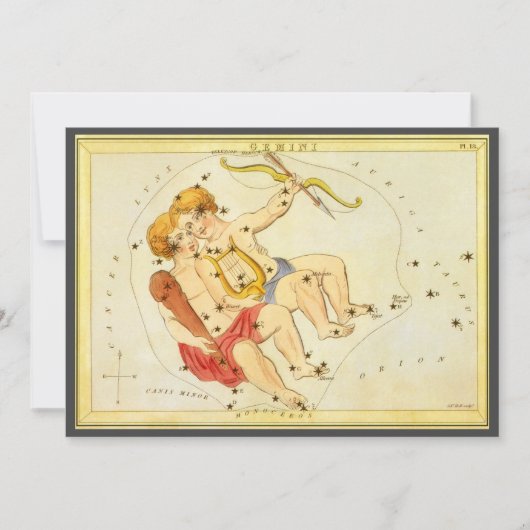 Gemini Tweeling Antieke Constellatie Urania's Spie Kaart (Voorkant)