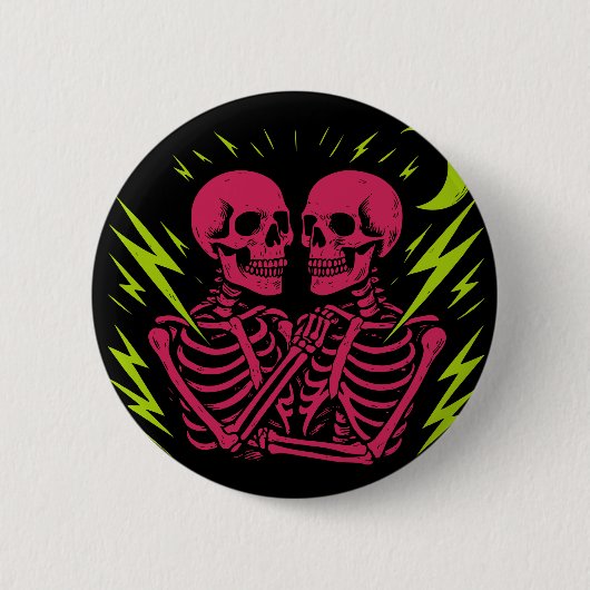 Gemini: Tweeling-Skelet Punk Ronde Button 5,7 Cm (Voorkant)