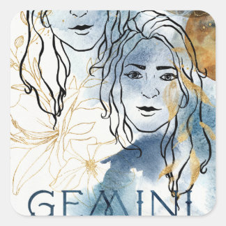 Gemini tweelingt geboortestreek astrologie blauw g vierkante sticker