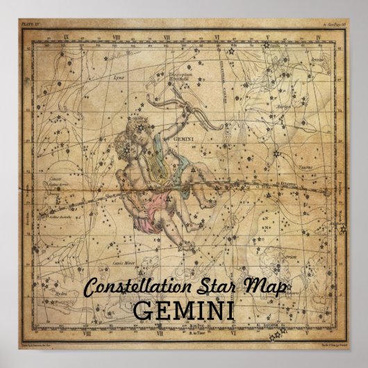 Gemini Twins Constellation Star Map June Poster (Voorkant)
