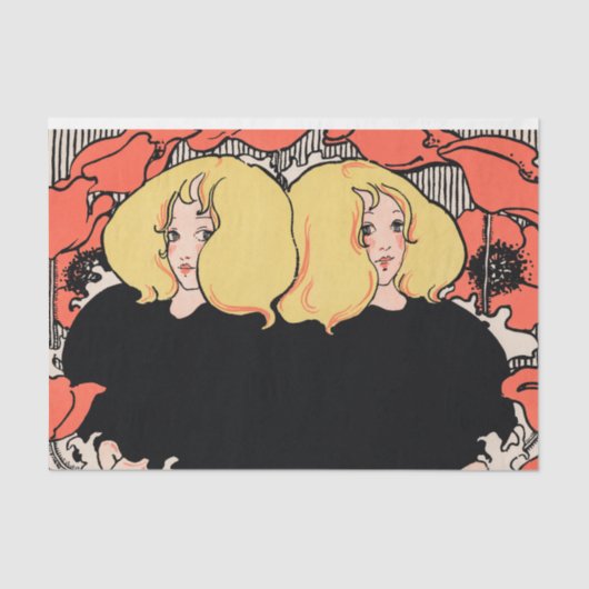 Gemini Twins Red en Black Twins Art Deco Tissuepapier (Voorkant)