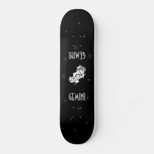 Gemini Twins Silver Zodiac Symbol Skateboard Deck (Voorkant)