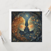 Gemini Twins Zodiac Astrology Celestial Birthday Kaart (Voorkant / Achterkant in situ)
