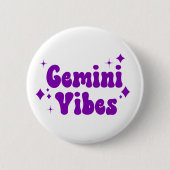 Gemini Vibes Zodiac Astrology Paarse Stars Button (Voorkant)