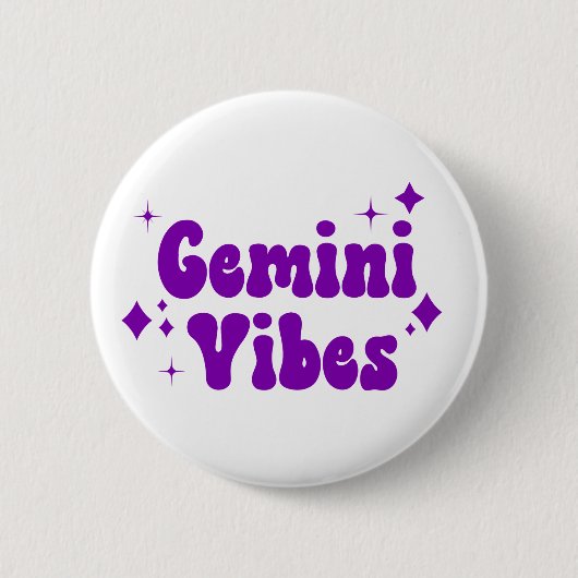 Gemini Vibes Zodiac Astrology Paarse Stars Button (Voorkant)