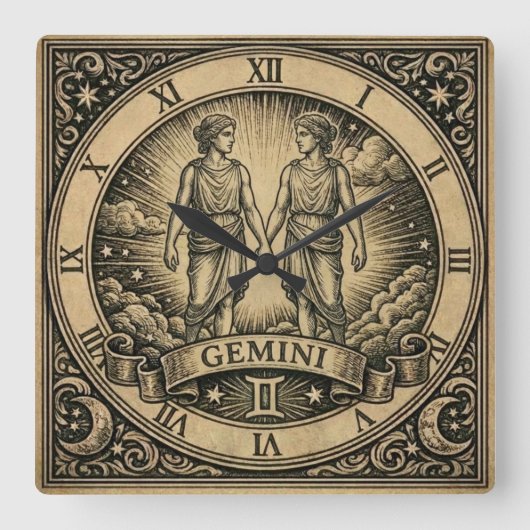 Gemini Vintage Zodiak Wandklok (Voorkant)
