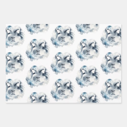 Gemini Waterverf Bull Zodiac Thema Verjaardagsfees Inpakpapier Vel (Voorkant)