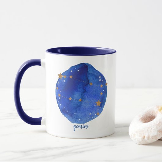 Gemini Waterverf Night Sky Constellation Zodiac Mok (Met donut)