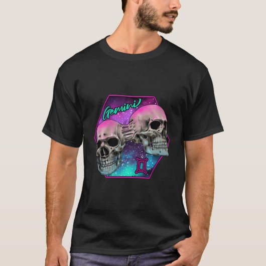 Gemini Witchcraft Zodiac Signs Art Skull Constella T-shirt (Voorkant)