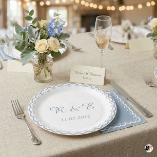 Gemini zei SEO Titel: Elegant Stof Blauw Scallopé Papieren Bordje