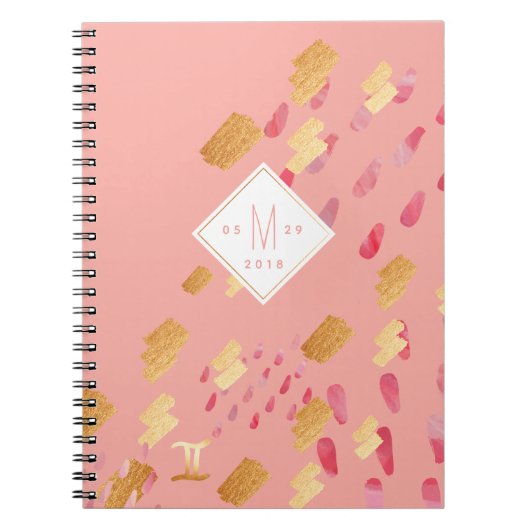 Gemini Zodiac Abstract Roze Roze & Gold Notebook Notitieboek (Voorkant)