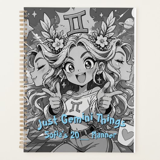 Gemini Zodiac Anime Celestial Aesthetic Manga Planner (Voorkant)
