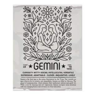 Gemini Zodiac  Art Print – Botanische folk Perfect Poster