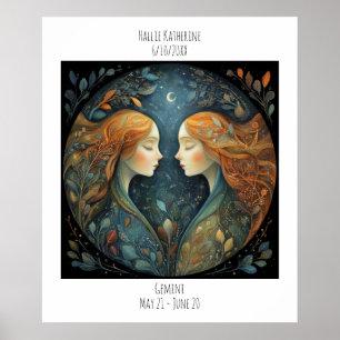 Gemini Zodiac Astrologie Naam & Verjaardag Poster